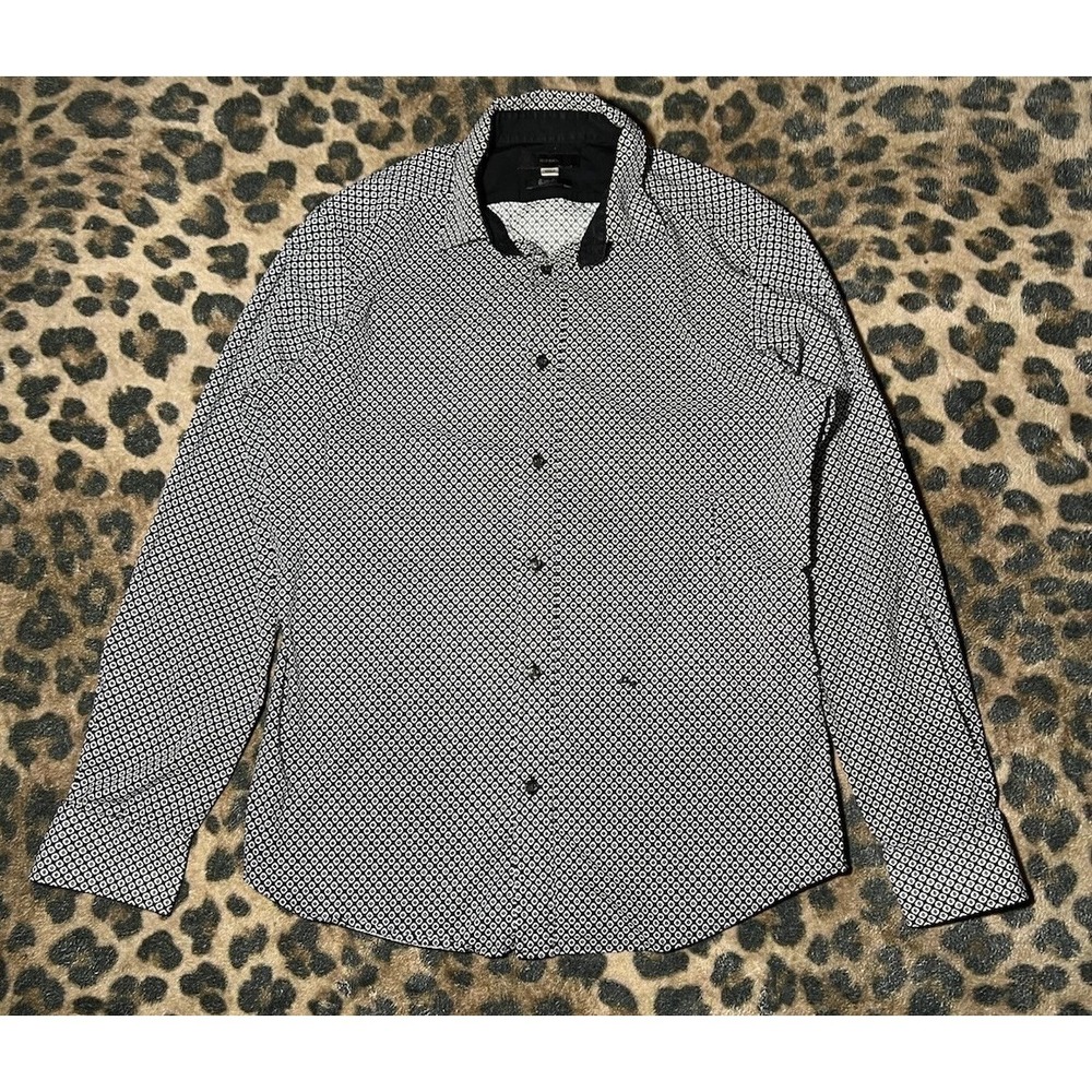 Diesel Shirt Men Size Medium Long Sleeve Black White Geometric Button Up Slim